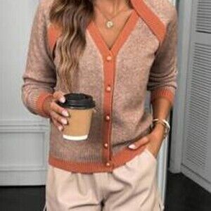 Women's Button V-Neck Long Sleeve Casual Cardigan